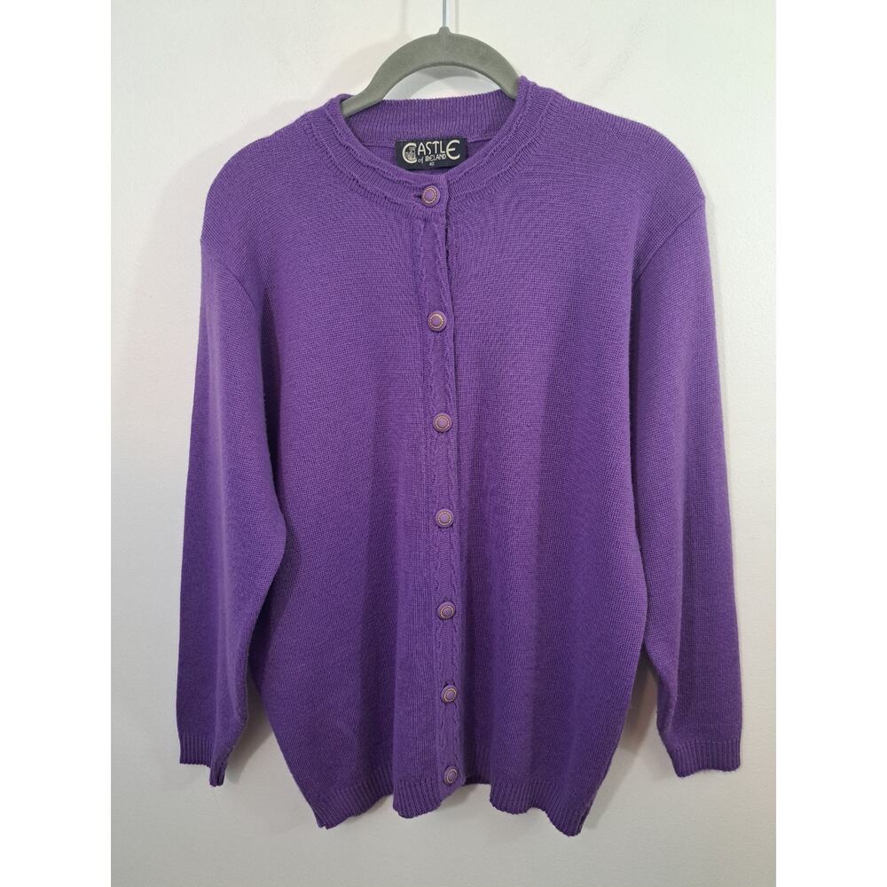 Castle Of Ireland Women's Purple Wool Blend Cardigan Sweater Size 40 Or U.S 10
